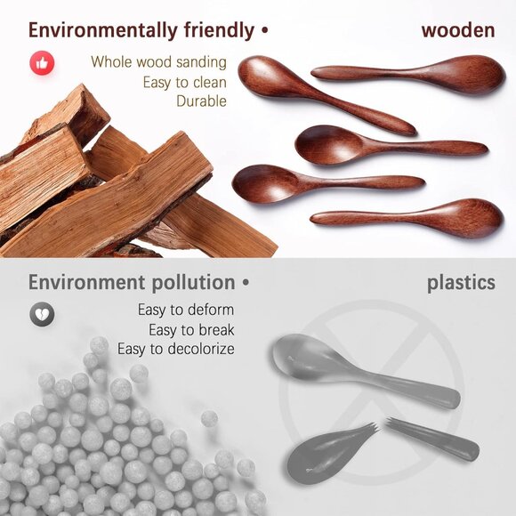 🆕Wooden Honey Teaspoon 7 PCS Small Coffee Little Tiny Bamboo Table Utensils Set - Picture 4 of 6